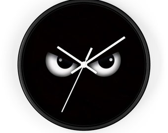 Whimsical Eyes Clock, Angry Face Wall Clock, Black Wall Clock, Funny Clock, Unique Wall Clock, Modern Wall Clock, Cool Clock, Fun Clock