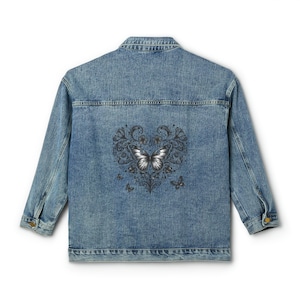 Women Denim Jacket, Floral Heart Jean Jacket, Printed Denim Jacket, Printed Denim Jacket, Jeans Jacket, Blue Jean Jacket, Blue Denim Jacket