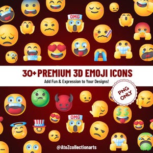 3D Emoji PNG Icons: Social Media Clipart (Digital Download, 30+)