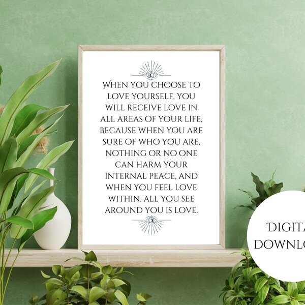 Love yourself | Self Acceptance | Manifestation Quotes | Success Quotes | Inspiring Words | Law of Attraction | Digital Printable Poster