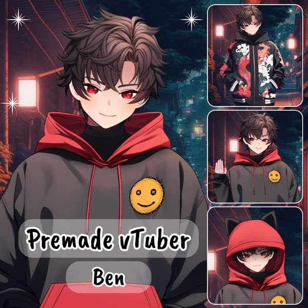 VTuber | Ben, der Kapuzenliebhaber | 10 Emotionen / Knebel | Live2D-Modell für Vtube Studio, vorbereitet für das Format Twitch, Youtube, Kick...