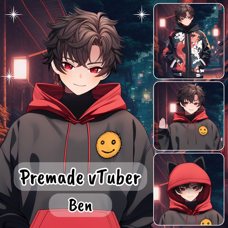 VTuber Ben, the hoody lover 10 emotions / toggles Live2d model for Vtube Studio premade for streaming twitch, youtube, kick.... zdjęcie 1