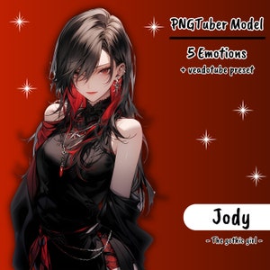 PNGTUBER | Jody, the gothic girl | 5 emotions | vTuber premade assets for streaming on twitch, kick, youtube and more