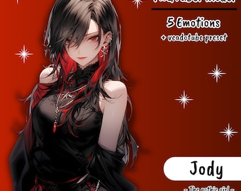 PNGTUBER / Jody, la ragazza gotica / 5 emozioni / Risorse predefinite vTuber per lo streaming su Twitch, Kick, YouTube e altro ancora