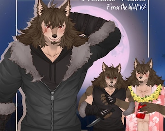 VTuber | Ferox v2, the furry wolf | Customizable Live2d premade model for Vtube Studio, for twitch, kick, youtube | > 20 emotions/toggles