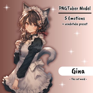 PNGTUBER | Gina, the cat maid | 5 emotions | vTuber premade assets for streaming on twitch, kick, youtube and more