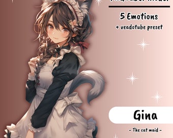 PNGTUBER | Gina, the cat maid | 5 emotions | vTuber premade assets for streaming on twitch, kick, youtube and more