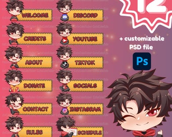 PANELS BUNDLE | Ben, the hoody lover | 12 premade panels + customizable PSD | For Twitch, Discord, Youtube and more