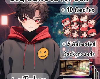BIG BUNDLE | Ben, the hoodie lover | vTuber + 10 Emotes + 5 Animated Backgrounds | Live2D Model streaming twitch, youtube, kick