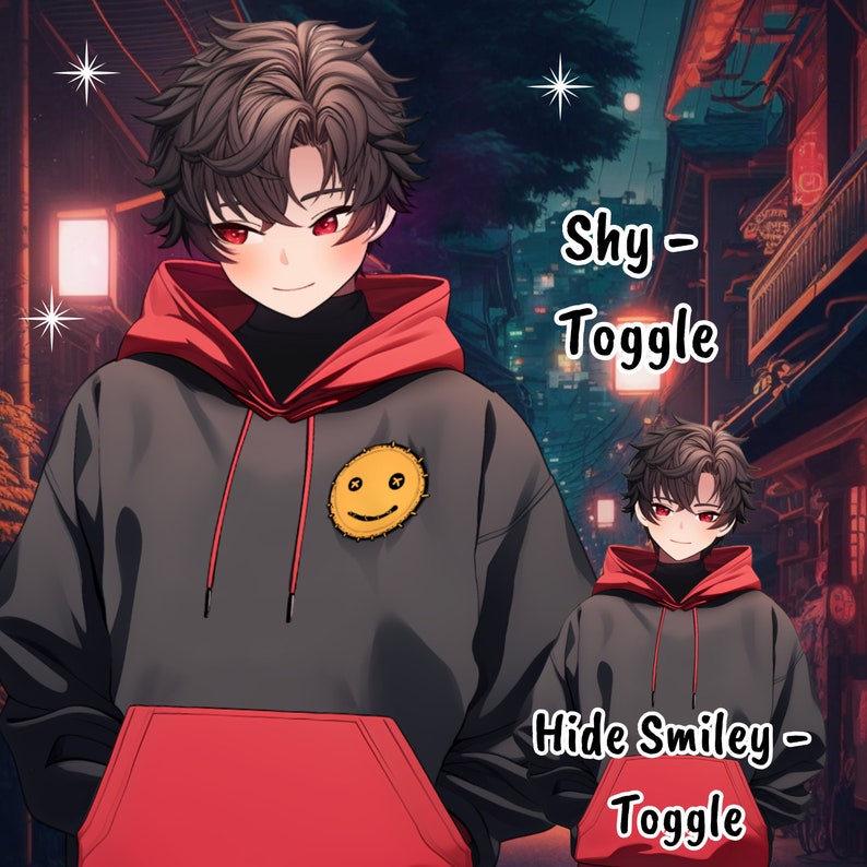 VTuber Ben, the hoody lover 10 emotions / toggles Live2d model for Vtube Studio premade for streaming twitch, youtube, kick.... zdjęcie 10