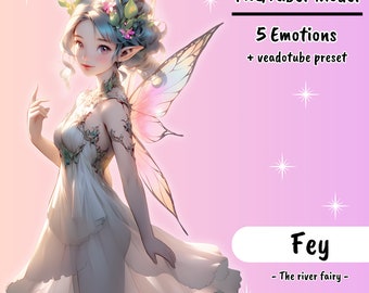 PNGTUBER | Fey, the river fairy | 5 emotions | vTuber premade assets for streaming on twitch, kick, youtube and more