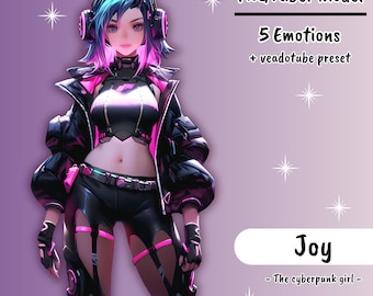 PNGTUBER | Joy, the cyberpunk girl | 5 emotions | vTuber premade assets for streaming on twitch, kick, youtube and more