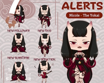 ALERT BUNDLE | Nicole, the Yokai | 7 premade stream alerts | For Twitch, Discord, Youtube and more