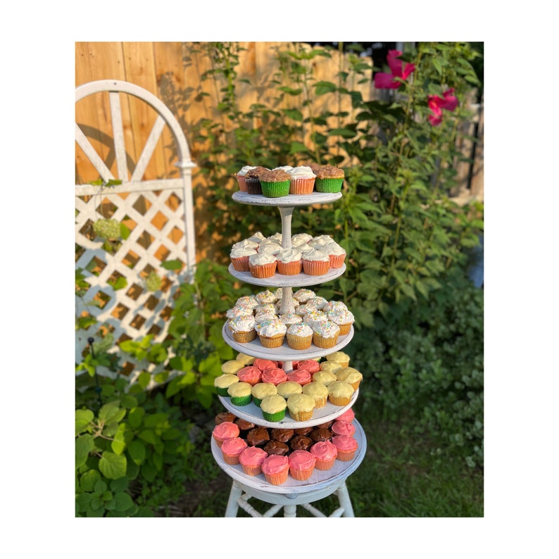 Milk White, Shabby Chic Cupcake Stand, Cake Stand, Cupcake Tower, 2 Tier 3 Tier 4 Tier 5 Tier 6 Tier, Distressed Wood, Wedding, Birthday image 2