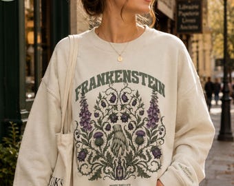 Frankenstein Botanical Sweatshirt, Vintage Gothic Literary Crewneck, Mary Shelley Book Lover Gift, Dark Academia, Victorian Book Crewneck