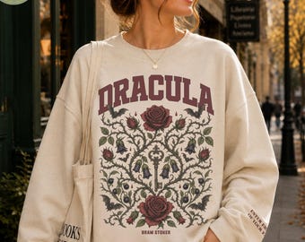 Dracula Botanical Sweatshirt,Vintage Gothic Literary Crewneck,Bram Stoker Book Lover Gift,Dark Academia,Literary Botanica Collection