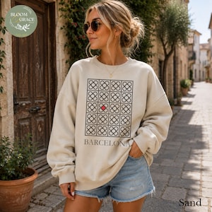 Sudadera Barcelona Street Floor, Camiseta Barcelona, Regalo de viaje por Europa, Agente de viajes, Ambiente mediterráneo, Suéter de ciudad europea, Camiseta de España