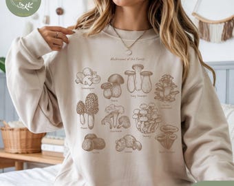 Mushroom Sweatshirt Cottagecore Sweater Mushroom Clothing Goblincore Shirt Naturecore Sweatshirt Fungi Sweatshirt Botanical Illustration
