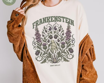 Frankenstein Botanical Tshirt, Vintage Gothic Literary Shirt, Mary Shelley Book Lover Gift, Dark Academia, Victorian Book Tee
