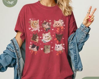 Vintage Sweetheart Kätzchen Shirt Romantisches Retro Katzen Shirt Nostalgie Katzen Shirt Cottagecore Shirt Valentinstag Collage Retro T-Shirt