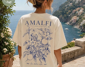 Amalfi Lemon Botanical T-shirt Doodle Floral Coastal Illustration Amalfi Coast Tshirt Italian Mediterranean Shirt La Dolce Vita Shirt