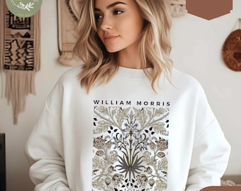 Sudadera floral de William Morris: Arte botánico vintage, cuello redondo para mujer