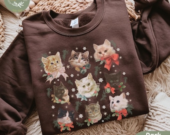 Vintage Kittens Sweatshirt Retro Cat Sweatshirt Nostalgia Cute Cat Crewneck Cottagecore Sweater Winter Animal Collage Cat Lover Shirt