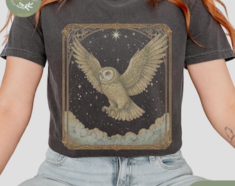 Celestial Owl Mystical Tshirt Art Nouveau Shirt Cosmic Owl Boho Style Shirt Bird Lovers Gift Dark Academia Shirt Victorian Shirt