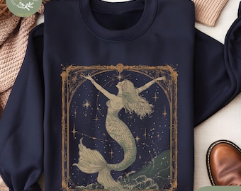Vintage Mermaid Sweatshirt: Boho Mystical Art Nouveau Ocean Design