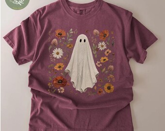 Floral Ghost Shirt, Cute Ghost Shirt, Fall Fashion, Cottagecore Shirt, Light Academia, Vintage Halloween Tshirt,Spooky Season Shirt,Fall tee