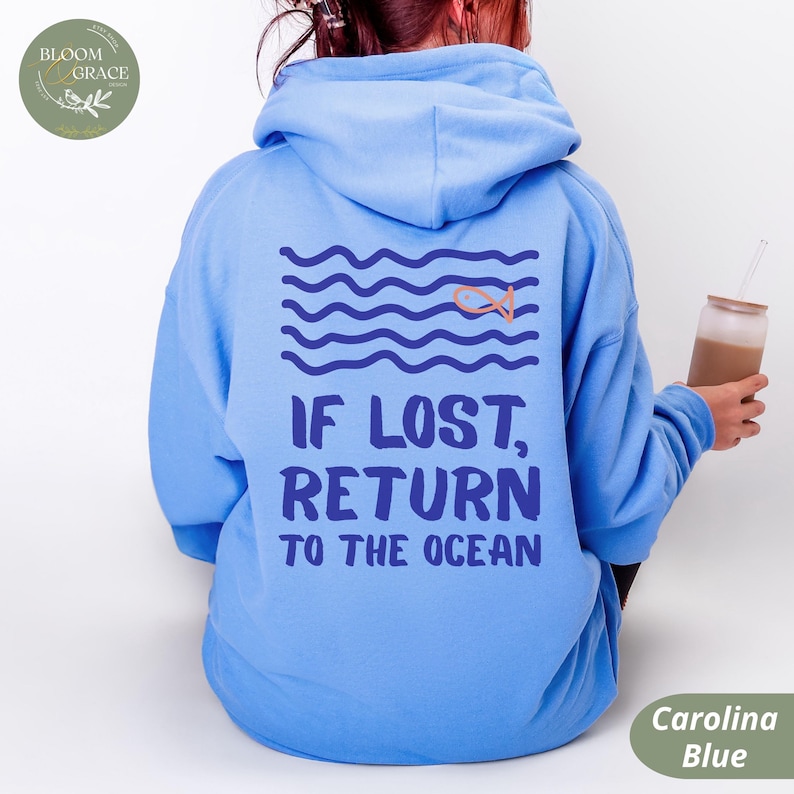 Ocean Doodle Hoodie: 'If Lost, Return to the Ocean' Unisex Beachwear image 6
