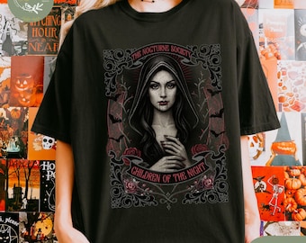 Camiseta de vampiro gótico con colores cómodos, camiseta de vampiro de los Niños de la Noche, amantes de la Academia Oscura, estética victoriana vintage, camiseta de Halloween