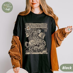 Camicia medievale, camicia Castlecore, maglietta Knightcore, camicia ispirata al Medioevo, camicia con drago di San Giorgio, camicia rinascimentale, abbigliamento Renfaire Whimsigot Black