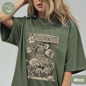 Camicia medievale, camicia Castlecore, maglietta Knightcore, camicia ispirata al Medioevo, camicia con drago di San Giorgio, camicia rinascimentale, abbigliamento Renfaire Whimsigot Moss