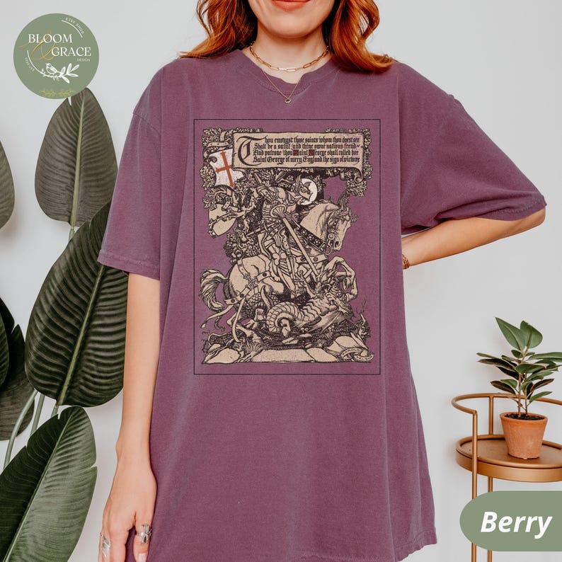 Camicia medievale, camicia Castlecore, maglietta Knightcore, camicia ispirata al Medioevo, camicia con drago di San Giorgio, camicia rinascimentale, abbigliamento Renfaire Whimsigot Berry