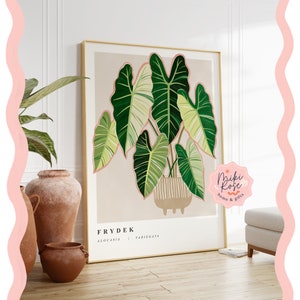 Alocasia Frydek Variegata, bonte kamerplant schilderij, gedurfde abstracte moderne kunstprint, plant home decor, ongebruikelijke en klassieke planten