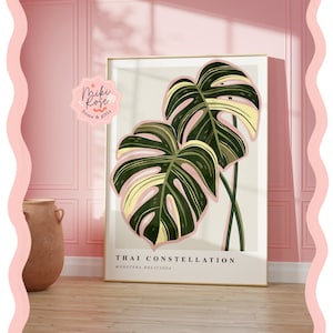 Monstera Thai Costellazione, Pittura di piante d'appartamento, Stampa d'arte moderna astratta audace, Decorazione della casa vegetale, Piante insolite e classiche