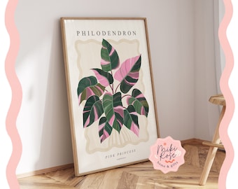 Philodendron Pink Princess, Houseplant Painting, Bold Abstract Modern Art Print, Plant Home Decor, Unusual and Classic Plants