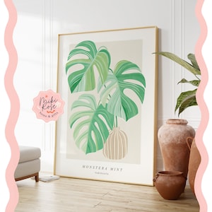 Monstera Mint, Houseplant Painting, Bold Abstract Modern Art Print, Plant Home Decor, Unusual and Classic Plants