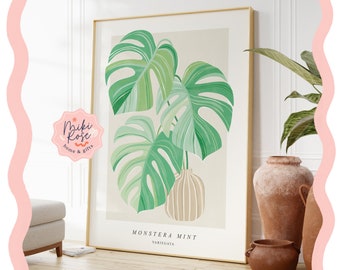 Monstera Mint, Houseplant Painting, Bold Abstract Modern Art Print, Plant Home Decor, Unusual and Classic Plants
