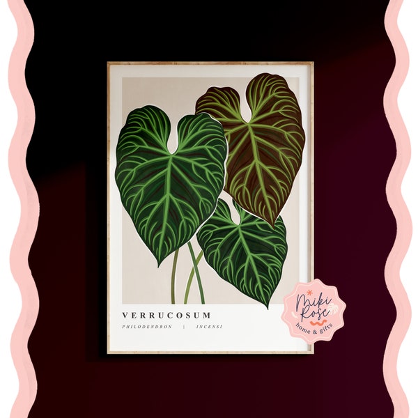 Philodendron Verrucosum, Houseplant Painting, Bold Abstract Modern Art Print, Plant Home Decor, Unusual and Classic Plants