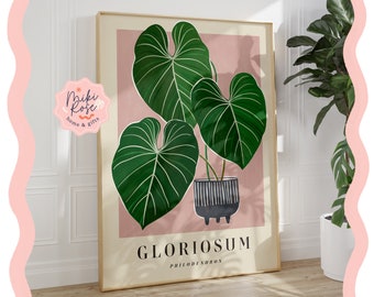 Philodendron Gloriosum, Pink, Houseplant Painting, Bold Abstract Modern Art Print, Plant Home Decor, Unusual and Classic Plants