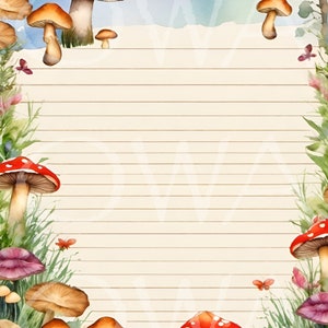 Fantasy Mushroom lined notebook paper instant digital download 8.5x11”