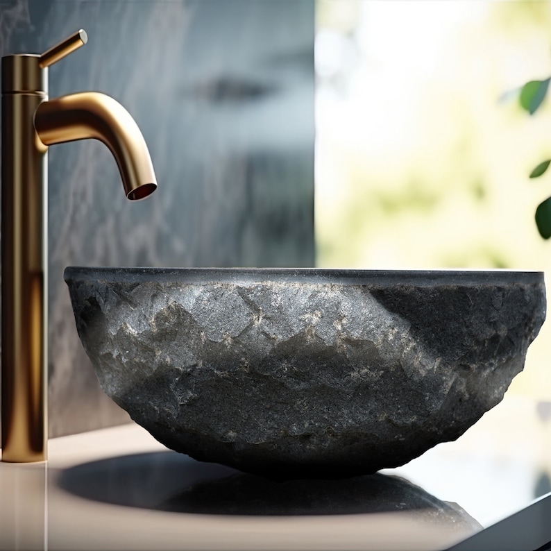 Aruba Basalt Stone Vessel Sink, Unique Bathroom Vanity Sink Bowl