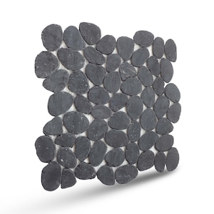 Charcoal Slice Pebble Mosaic, Backsplash Tiles for Kitchen, Shower, and Bathroom Walls and floors  (12&quot; X 12&quot;) 5 tiles per case