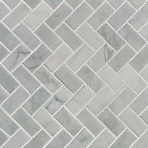 Herringbone White Carrara Marble Mosaic Tile - Floor and Wall | 5 tiles per case