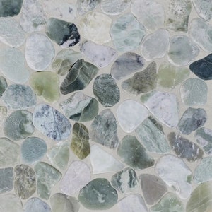 Ocean Green Slice Pebble Mosaic, Backsplash Tiles for Kitchen, Shower, and Bathroom Walls and floors  (12&quot; X 12&quot;) 5 tiles per case