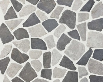 Stone Grey Marble Mosaic Tile, Random Pebble Design (11.4"x11.4")