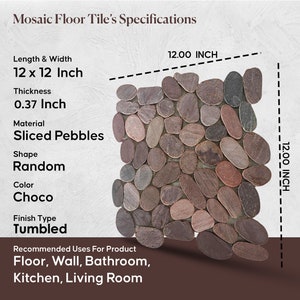 Chocolate Slice Pebble Mosaic, Backsplash Tiles for Kitchen, Shower, and Bathroom Walls and floors 12 X 12 5 tiles per case image 9