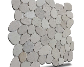 White Pebble Mosaic Tile: Natural Stone Backsplash (12" X 12")